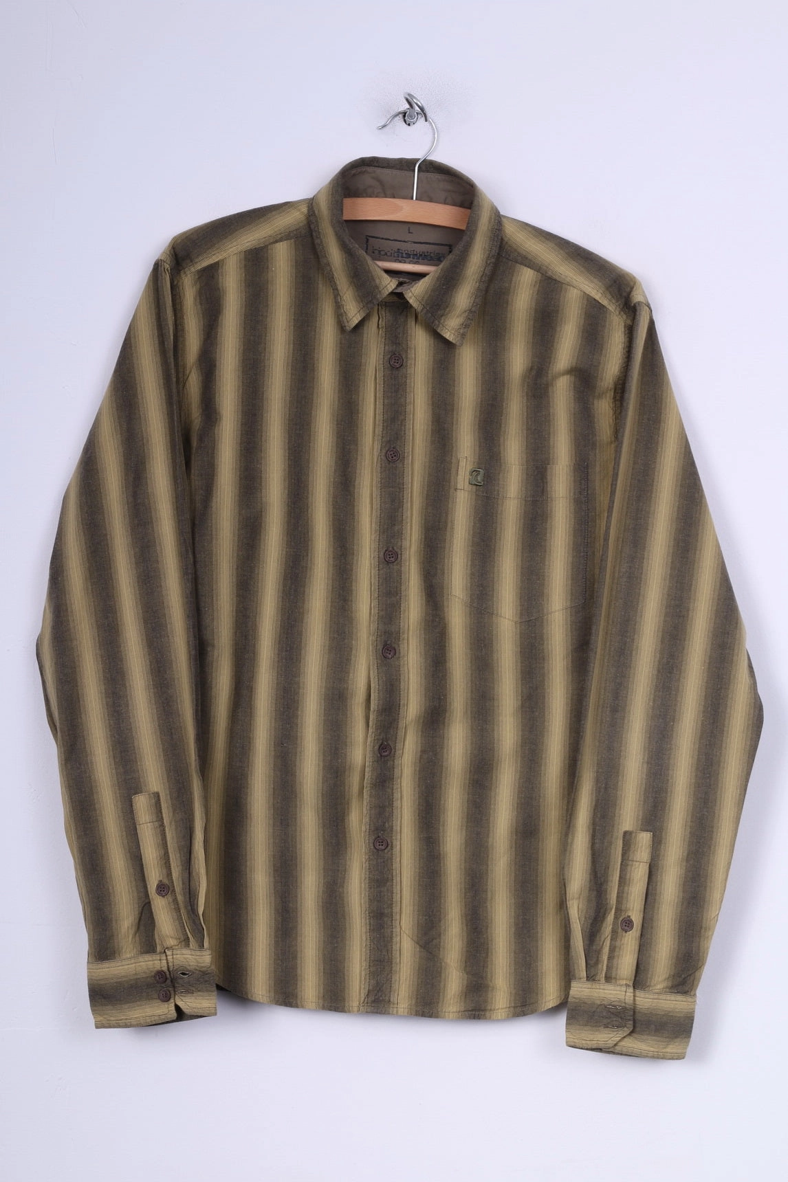 Sleek Silhouette Non-Iron Industries Wear Fun Wear Mens L Casual Shirt Green Striped Cotton Long Sleeve