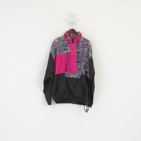 Gallery Stay Dry Vintage Men L Pullover Jacket Black Pink Vintage Nylon Waterproof Hidden Hood