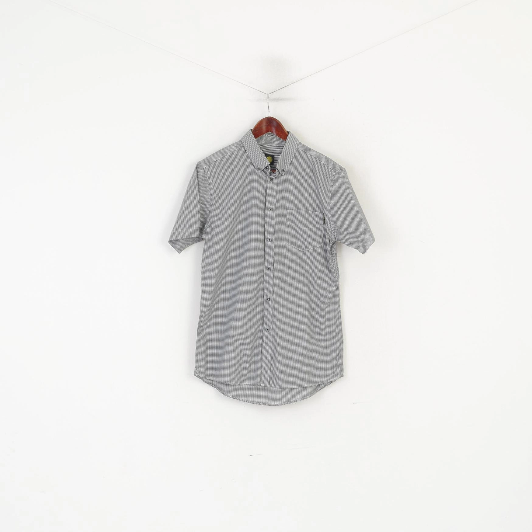 Pretty Green Men S Casual Shirt Black White Check Cotton Pocket Short Sleeve Top Multi Pocket Utility