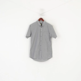 Pretty Green Men S Casual Shirt Black White Check Cotton Pocket Short Sleeve Top Multi Pocket Utility