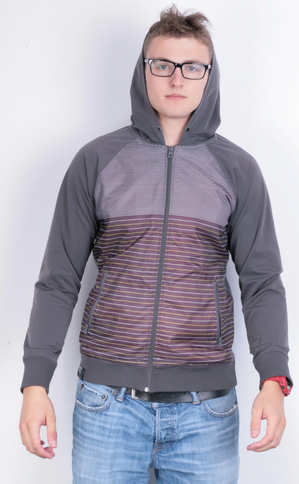 Reserved Mens M Jacket Brown Full Zipper Hood Striped Waterproof Seasonal Function Charm