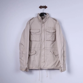 Utility Core Smog Jeans Company Mens XL Jacket Beige 100% Cotton Zip Up Snaps Multi Pockets Top