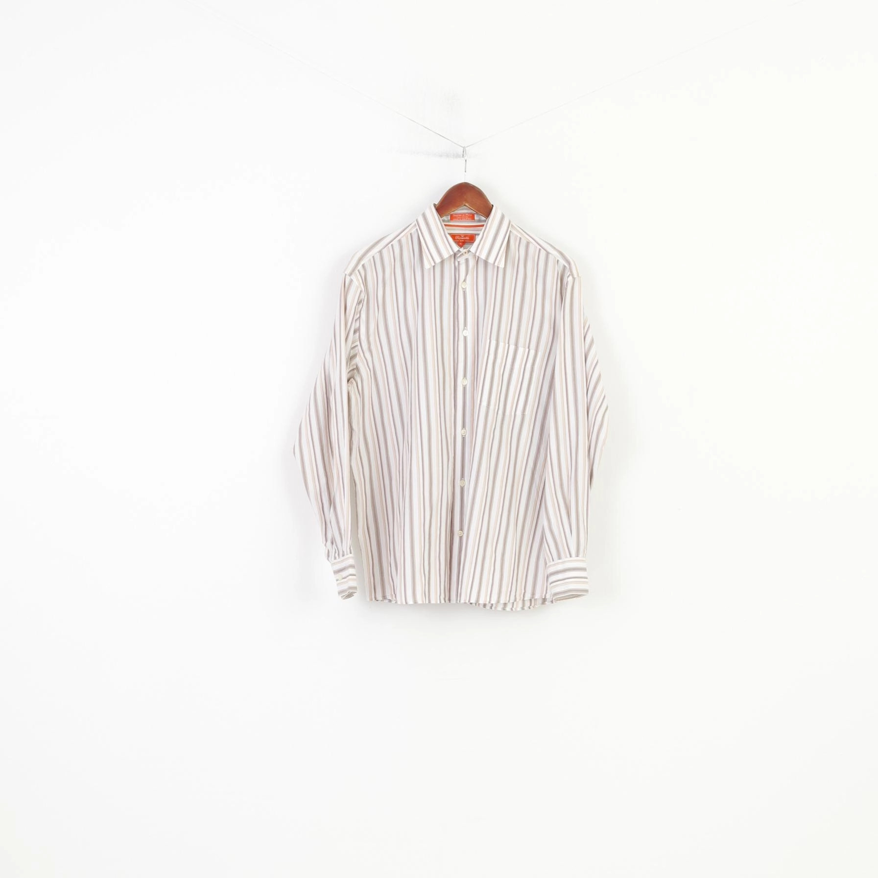 networking event Custom Fit Faconnable Jeans Men M Casual Shirt Striped White Long Sleeve Cotton Classic Top