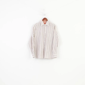 networking event Custom Fit Faconnable Jeans Men M Casual Shirt Striped White Long Sleeve Cotton Classic Top