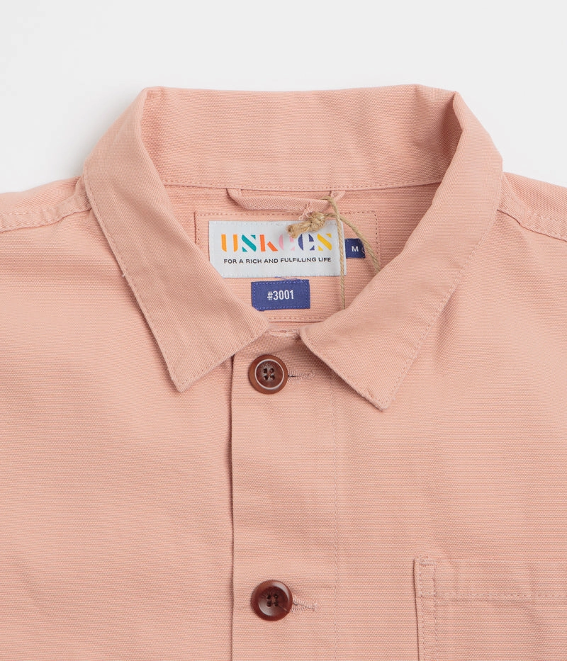 Uskees 3001 Buttoned Overshirt - Dusty Pink Laser Cut Perforations Tie