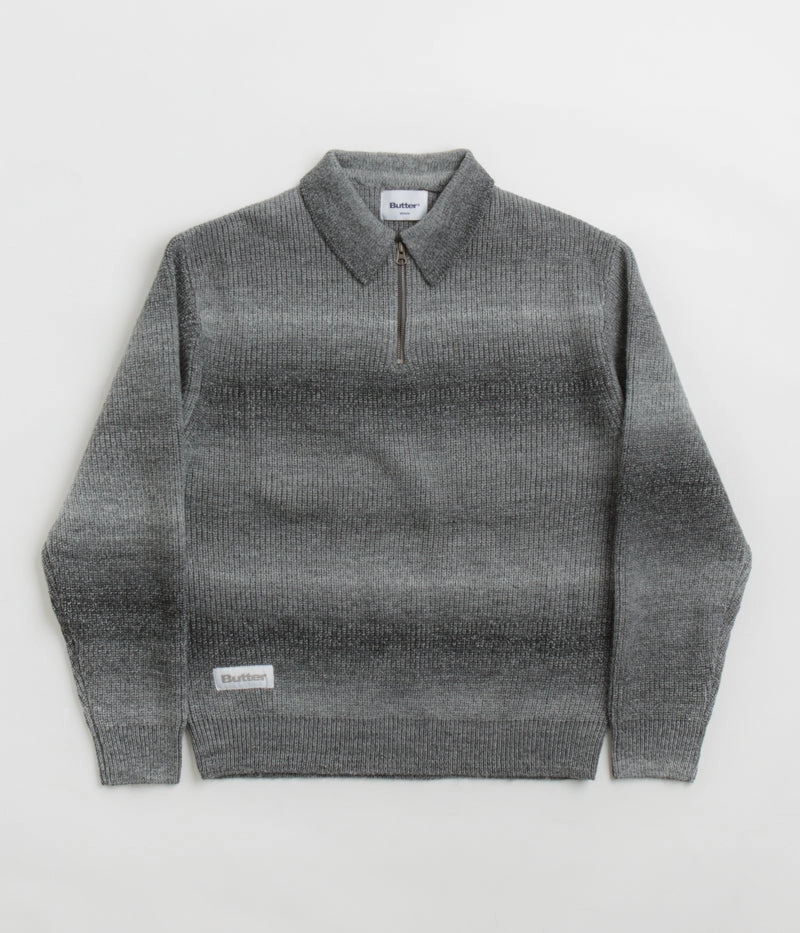 Weekend Comfort Casual Butter Goods Beams 1/4 Zip Knit Polo Sweatshirt - Charcoal