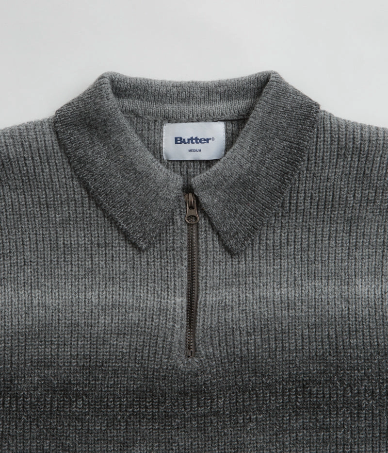ring accents Butter Goods Beams 1/4 Zip Knit Polo Sweatshirt - Charcoal