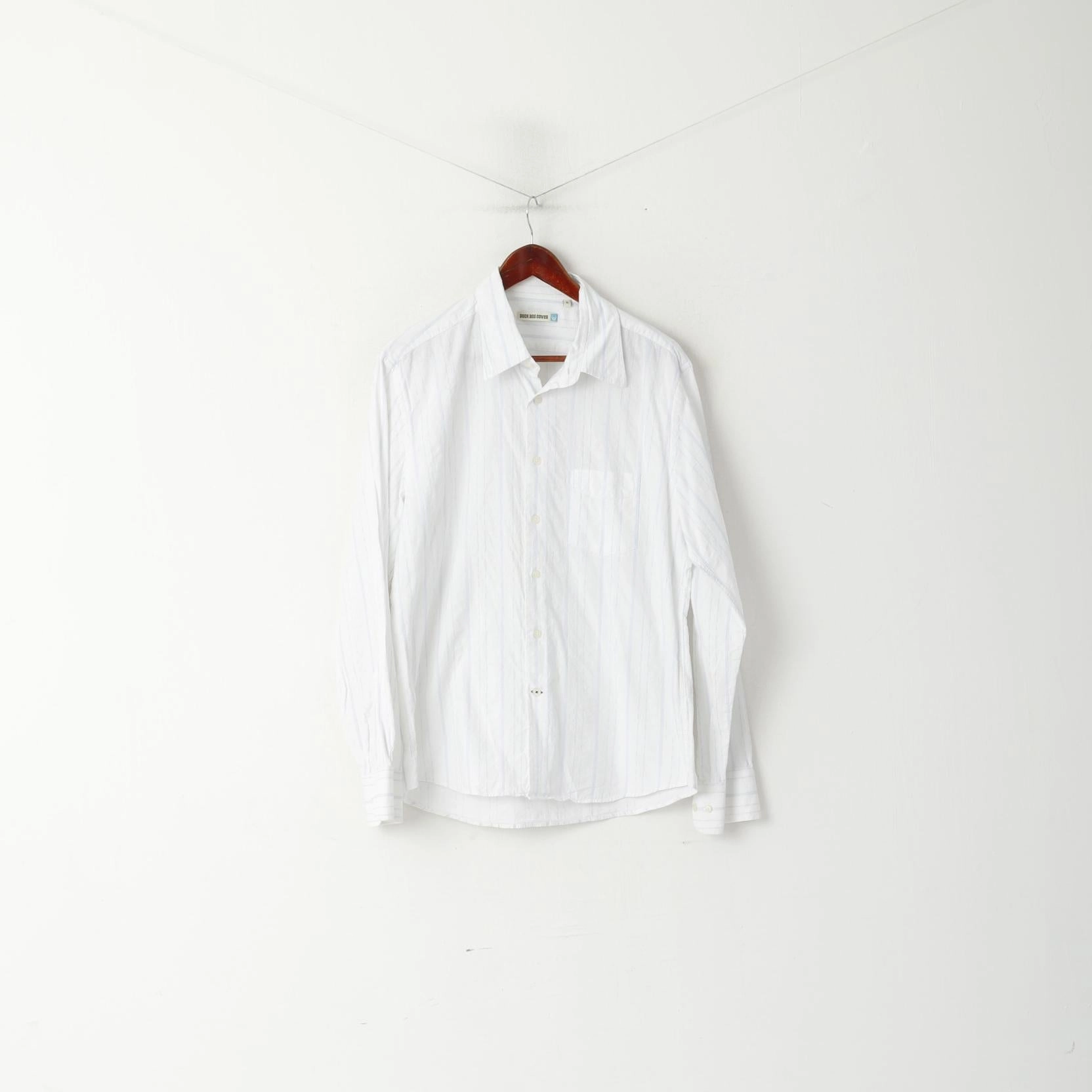 Trendy Outfit Seamless Shoulder Duck and Cover Men XL (L) Casual Shirt White Cotton Striped Texture Long Sleeve Top