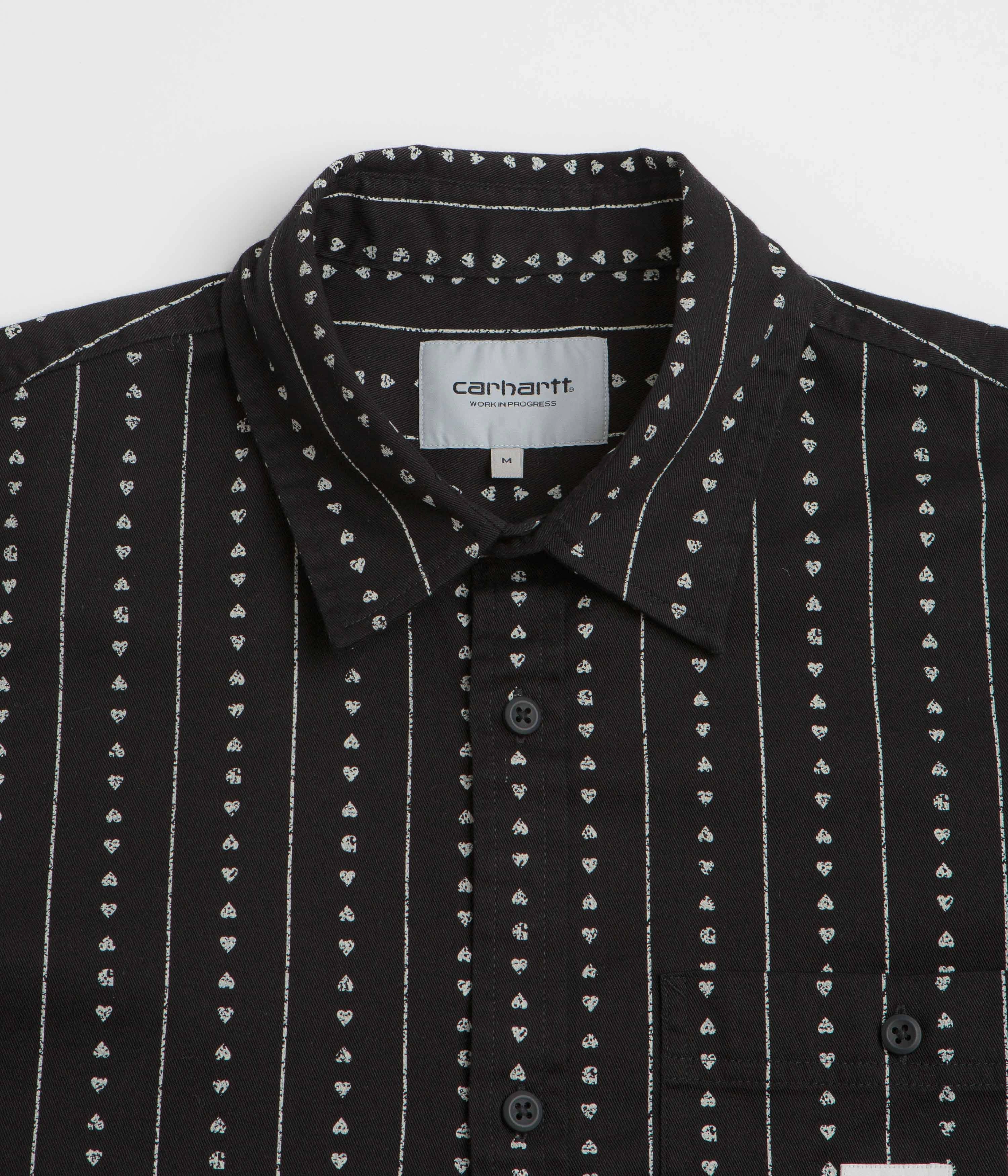 V-neck style Carhartt Drewe Short Sleeve Shirt - Heart C Pinstripe / Black / Natural