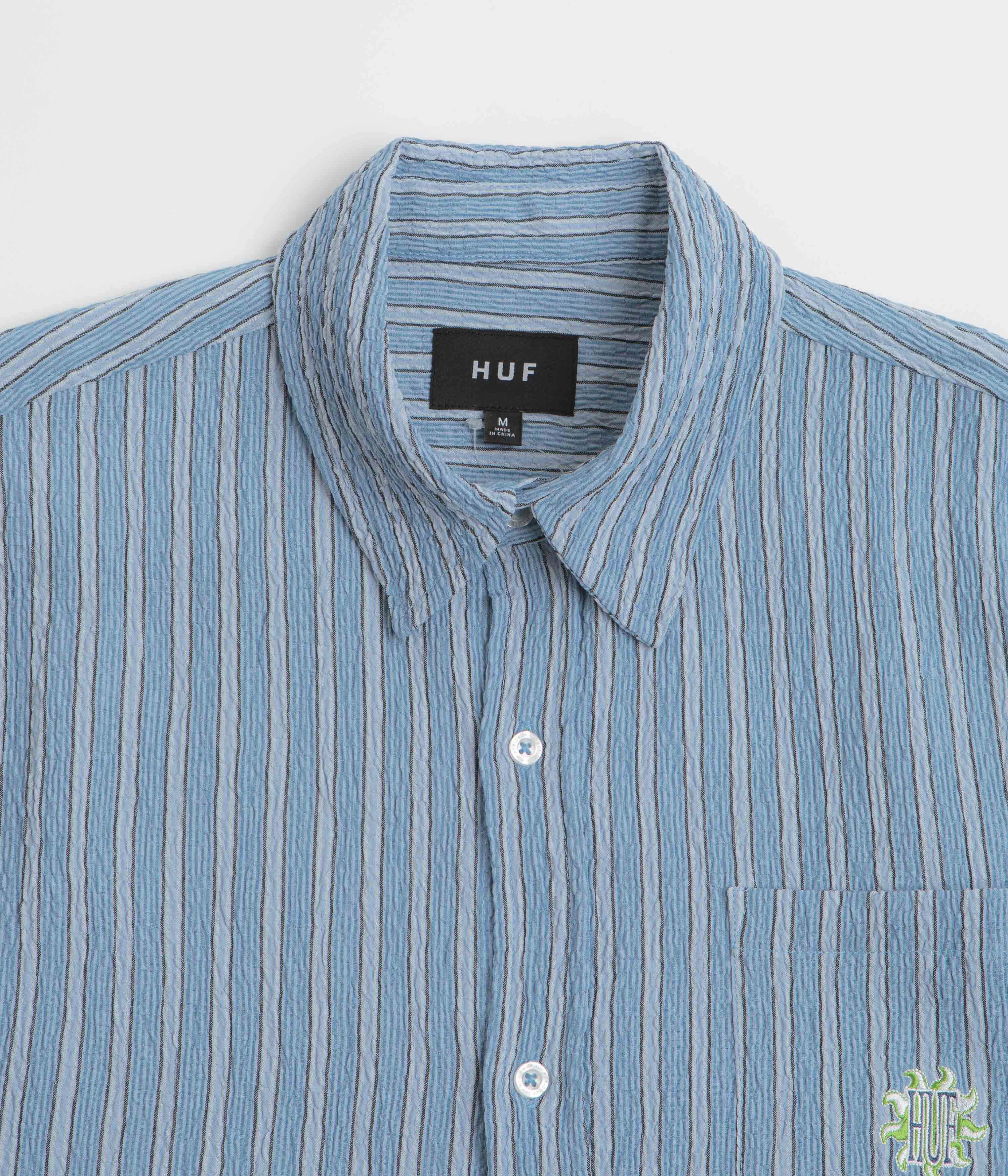 Corporate Retreat Weekend Vibes HUF Apollo Striped Short Sleeve Shirt - Pool Blue