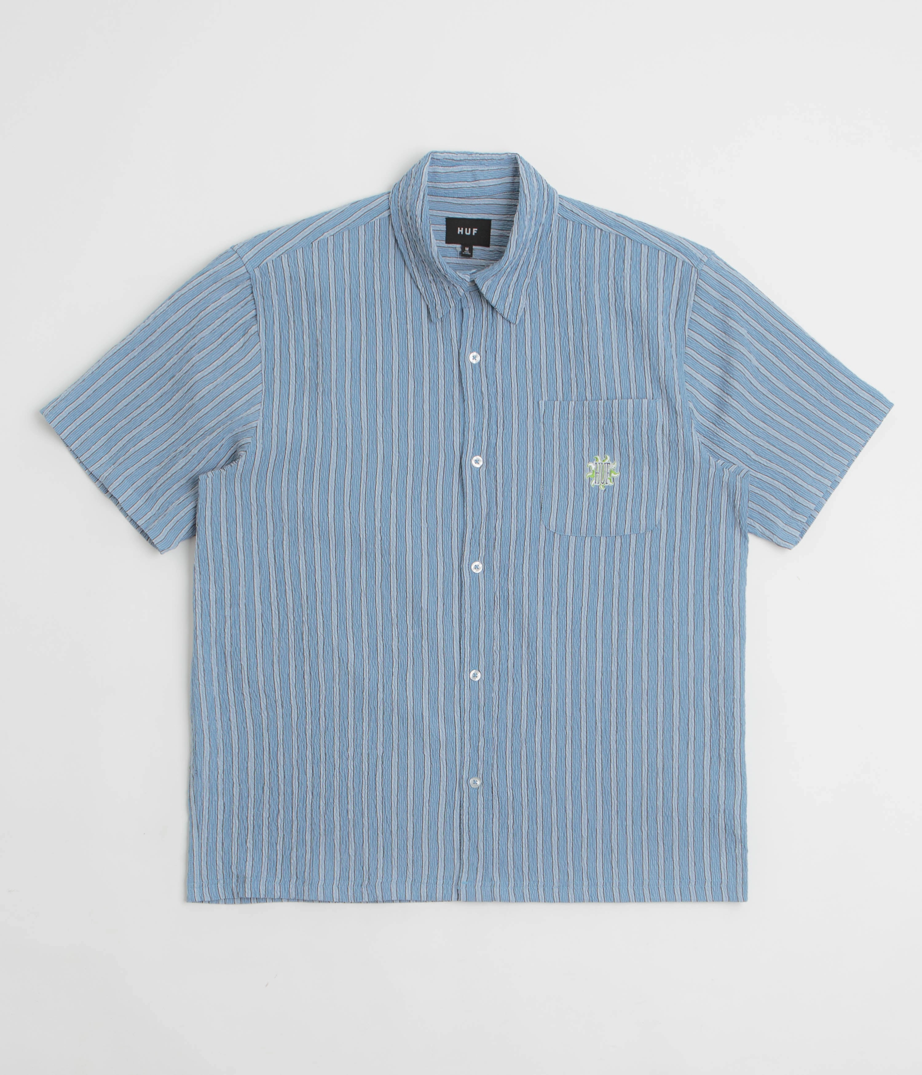 HUF Apollo Striped Short Sleeve Shirt - Pool Blue Solid Color Casual Wear