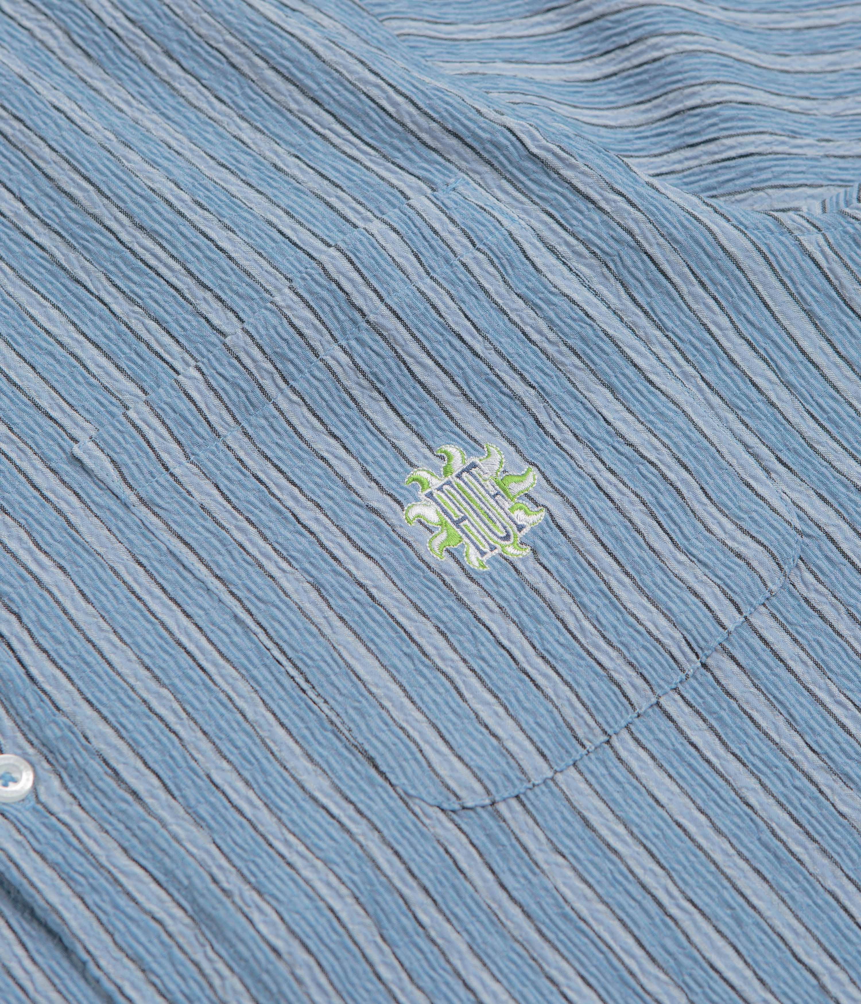 HUF Apollo Striped Short Sleeve Shirt - Pool Blue Sustainable Weave