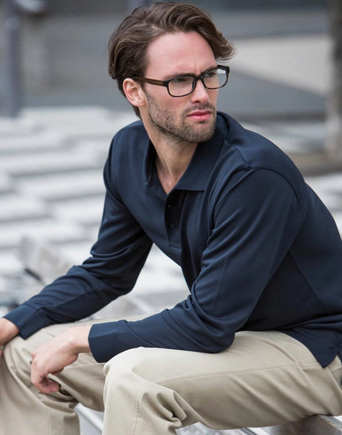 Easy Style Long Sleeve Coolplus Polo Shirt | BLACK