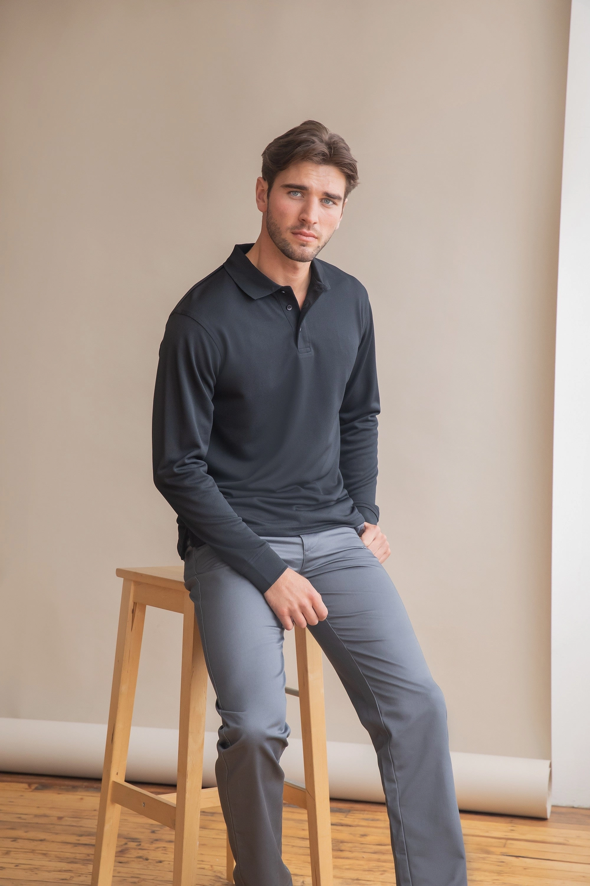 Everyday Layer Long Sleeve Coolplus Polo Shirt | BLACK