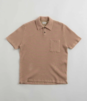 Universal Works Newlyn Short Sleeve Polo Shirt - Summer Oak Adjustable Cuff Closure Summer Vibes