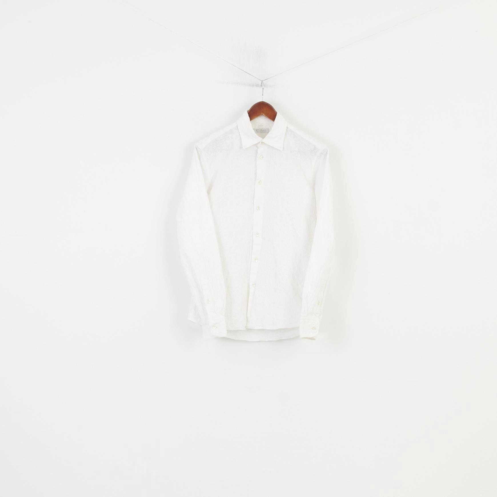 Tuckable Hem Duke's Men 40 S Casual Shirt Ecru Cotton Hand Made Long Sleeve Floral Print Vintage Top