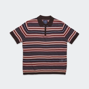 Stripe SS Knit Polo - Red Ethical production Unisex Design