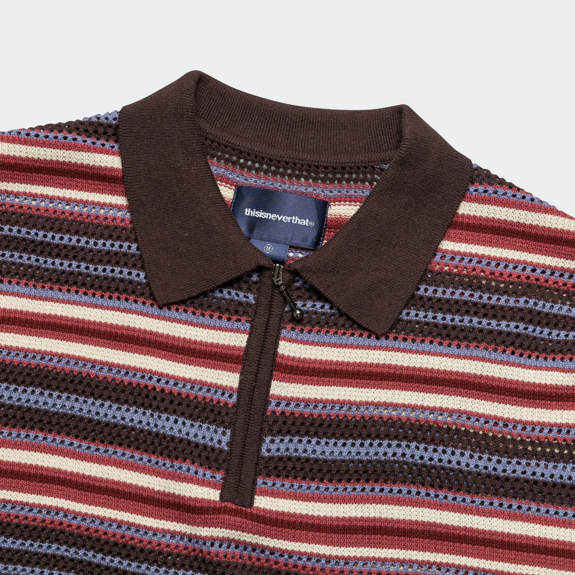 Stripe SS Knit Polo - Red Button-up Seamless Side Panels