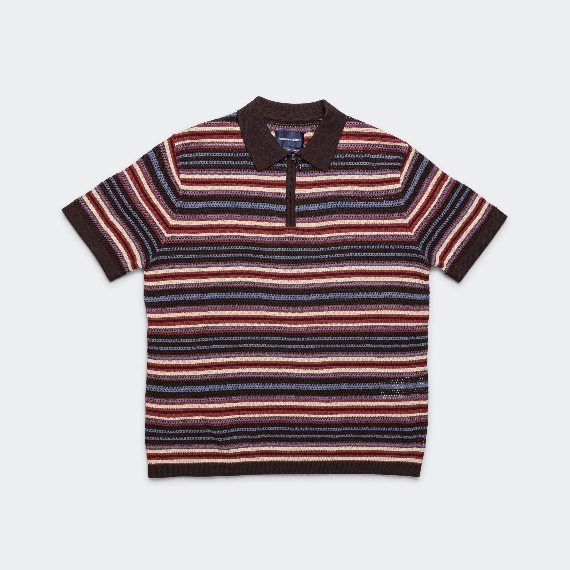 Stripe SS Knit Polo - Red Ethical production Unisex Design