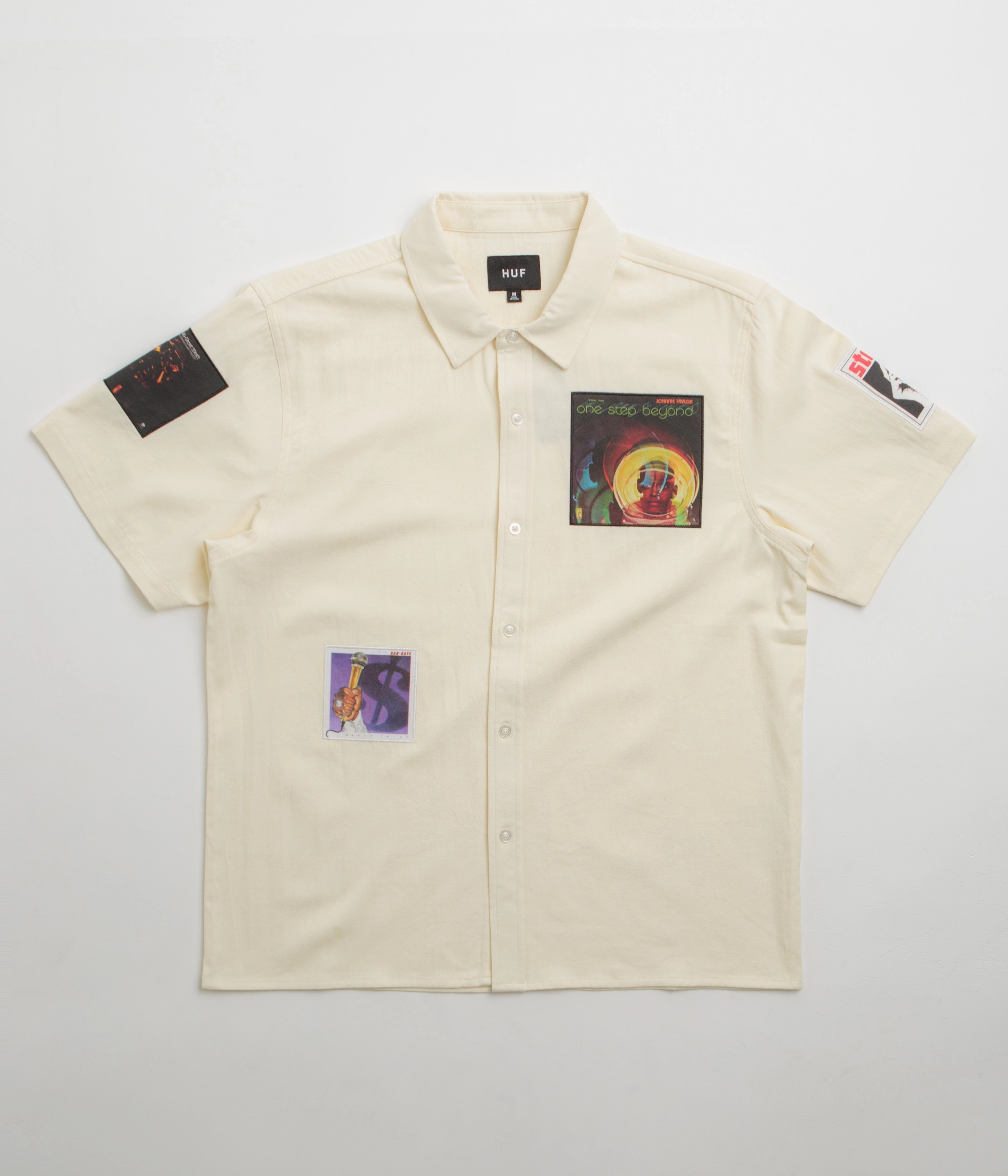 Premium Quality Double Needle Hemming HUF Stax Patches Shirt - Natural