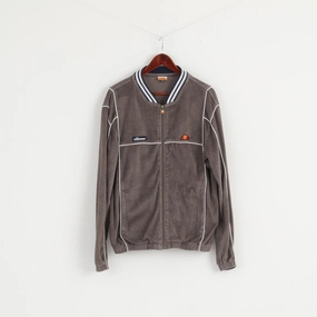 Warm Ellesse Men M Sweatshirt Grey Vintage Full Zipper Baseball Collar Frotte Top