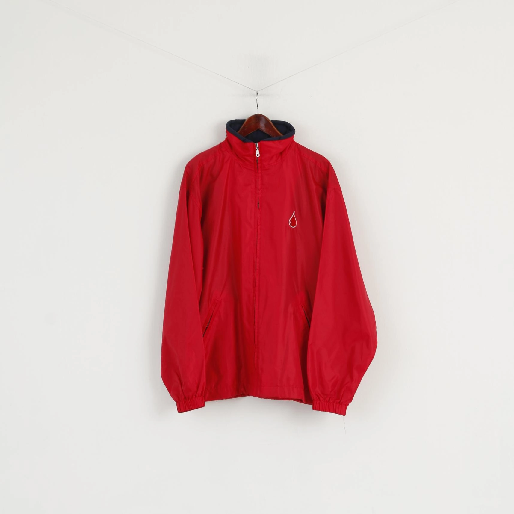 Bloddonor Men L Jacket Red Nylon Waterproof Outdoor Hidden Hood Full Zipper Top Congratulate