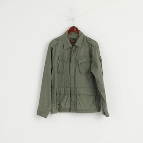 Versatile Layering Quiksilver Men M Jacket Green Cotton Garland Plain Multi Pockets Zip Up Top