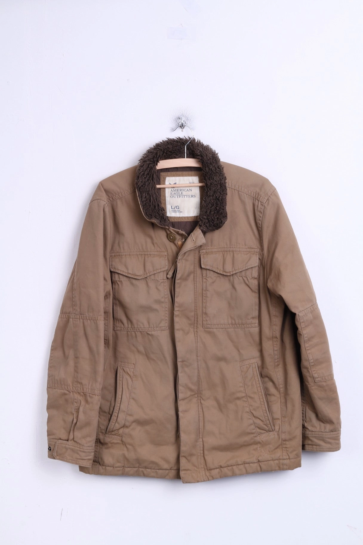 American Eagle Outfitters Mens L Jacket Brown Cotton Padded concert - goers Ergonomic Cut