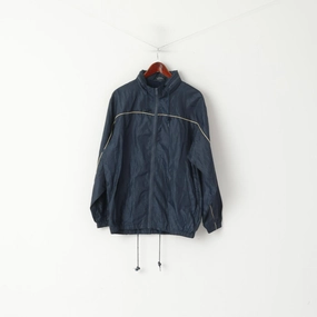 Originals Men L Jacket Navy Vintage Nylon Waterproof Hidden Hood Full Zipper Rain Top Adaptive Climate Control