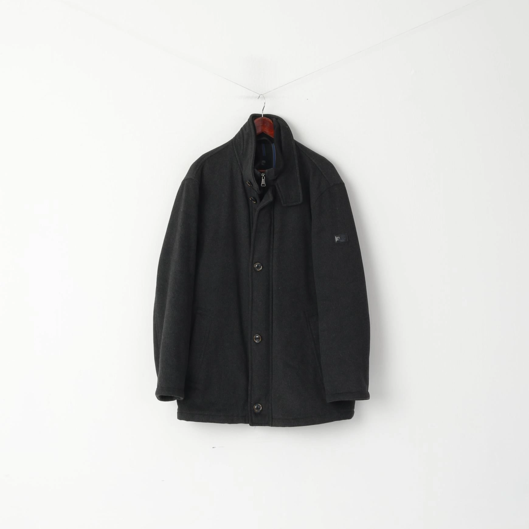 Pierre Cardin Paris Men 54 L Jacket Gray Wool Full Zipper Classic Autumn Top Performance Jacket Job