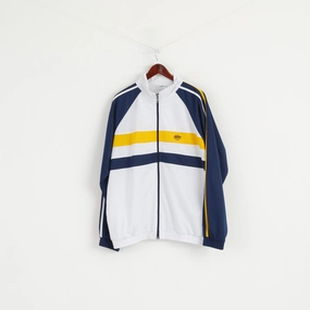 Feroti Sport Men XXL Sweatshirt White Navy Shiny Full Zipper Oldschool Retro Top Daily Staple