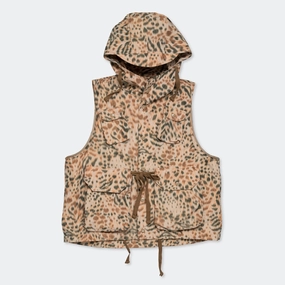 Field Vest - Brown Poly Leopard Print Eco Certified Textiles Timeless Fit Style