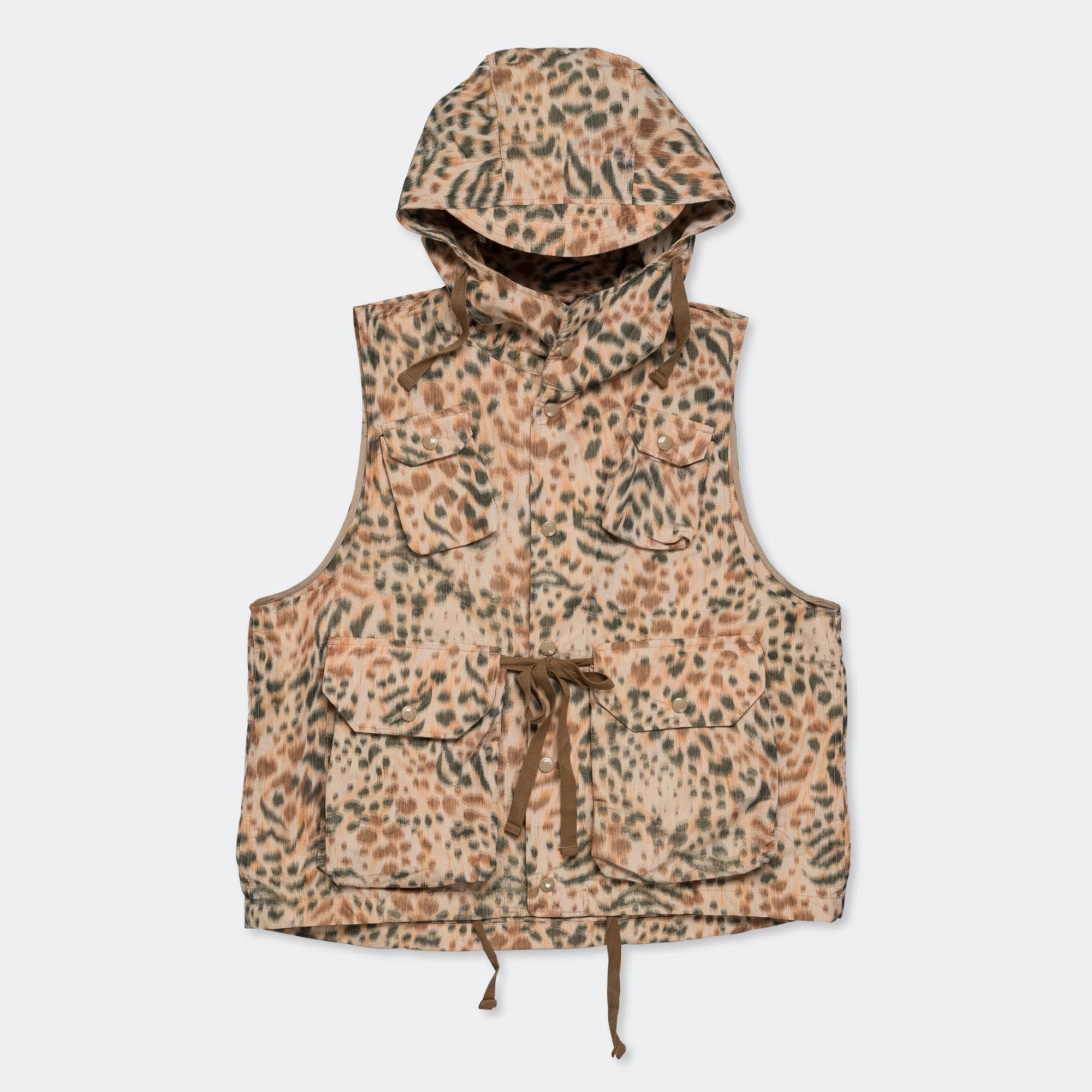 Field Vest - Brown Poly Leopard Print Eco Certified Textiles Timeless Fit Style