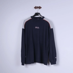 FILA Mens XL Sweatshirt Navy Cotton Blend Crew Neck Logo Classic Training Top suitable for casual events User Experience
