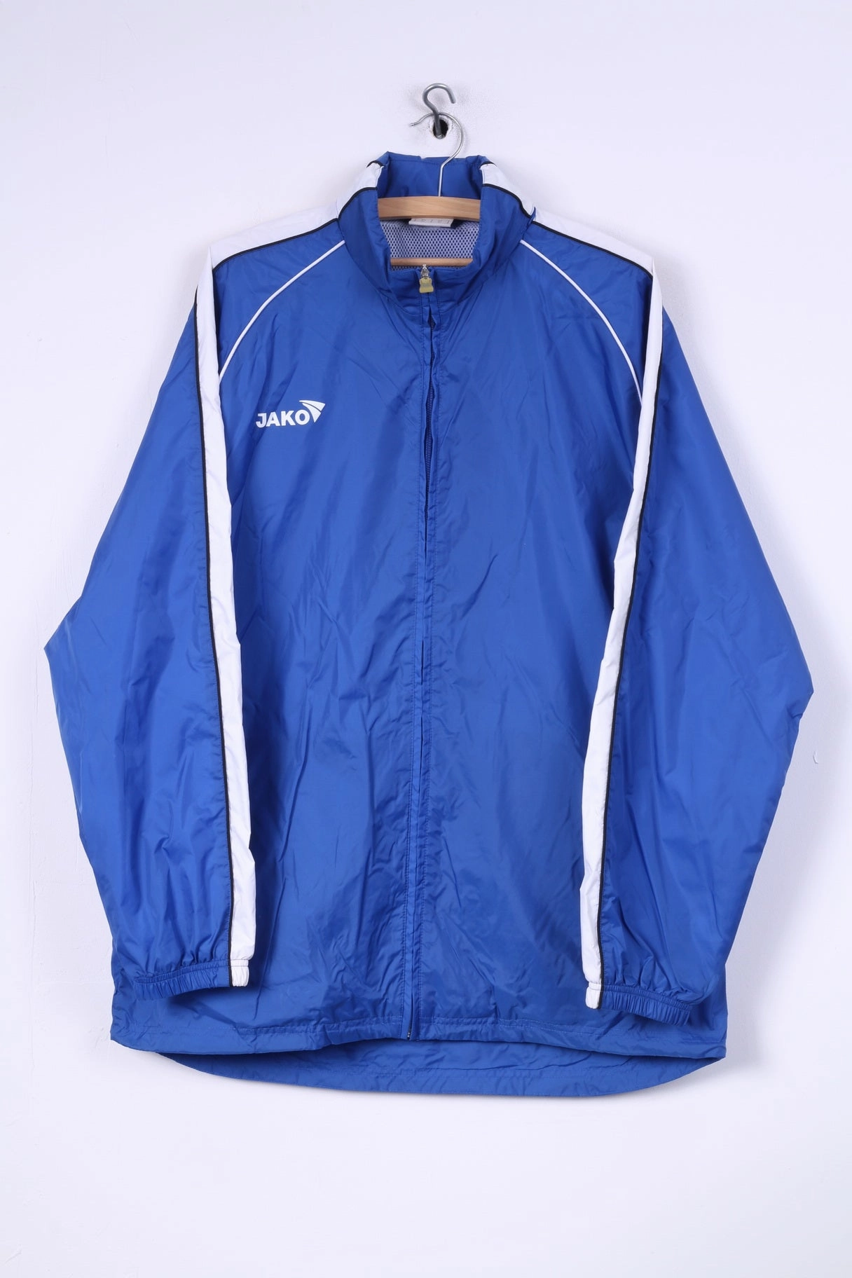 Compressed Packaging Jako Mens XL Lightweight Jacket Blue Hidden Hood Sportswear Top Nylon Waterproof KG Blau-Weiss 1947 KF