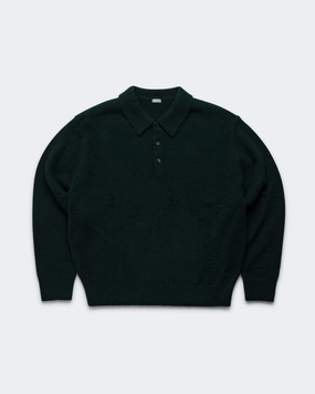 Cashmere Middle Gauge Polo Collar Sweater - Green Bonded Seam Reinforcement Off Duty Look