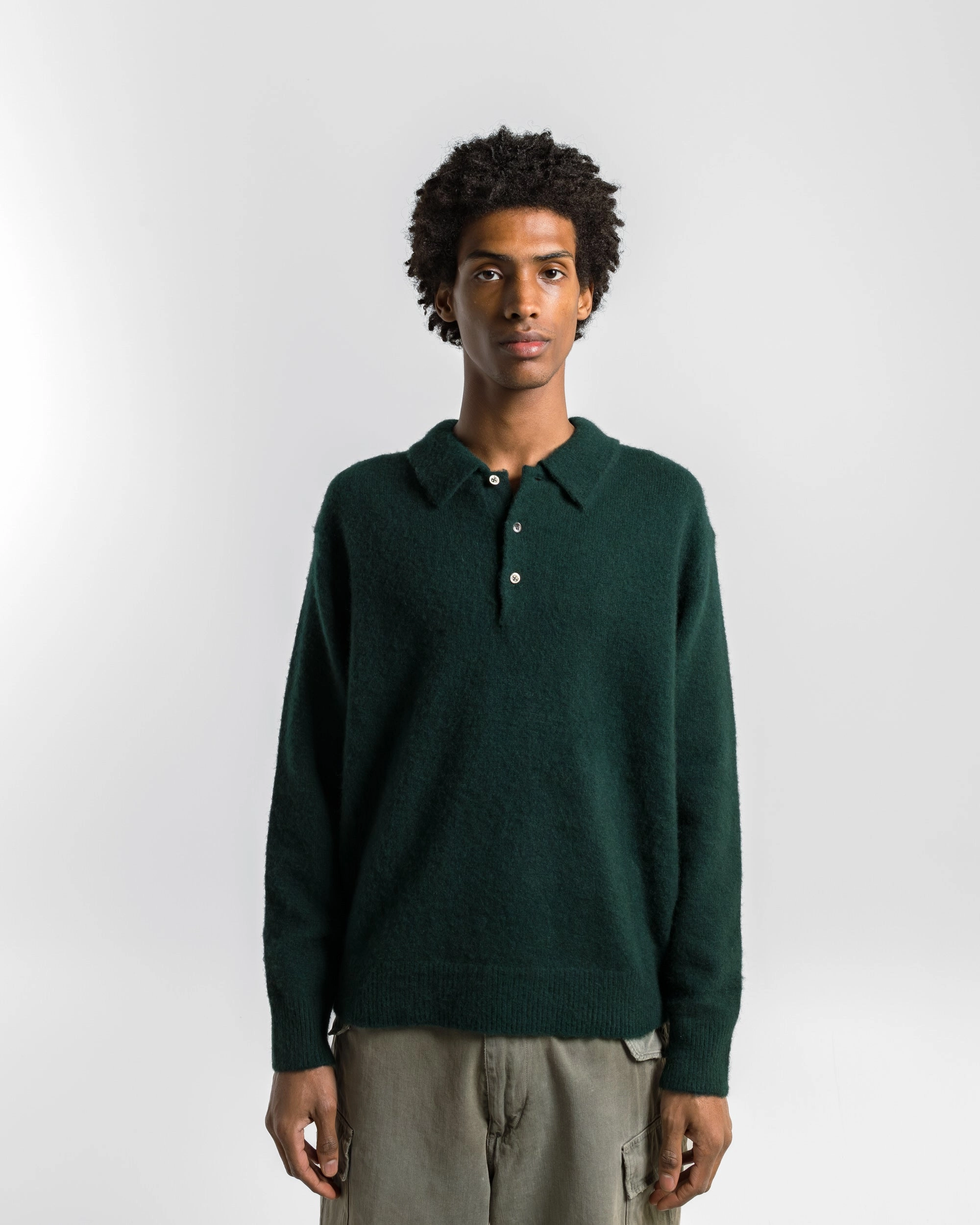 Cashmere Middle Gauge Polo Collar Sweater - Green Office Warmth