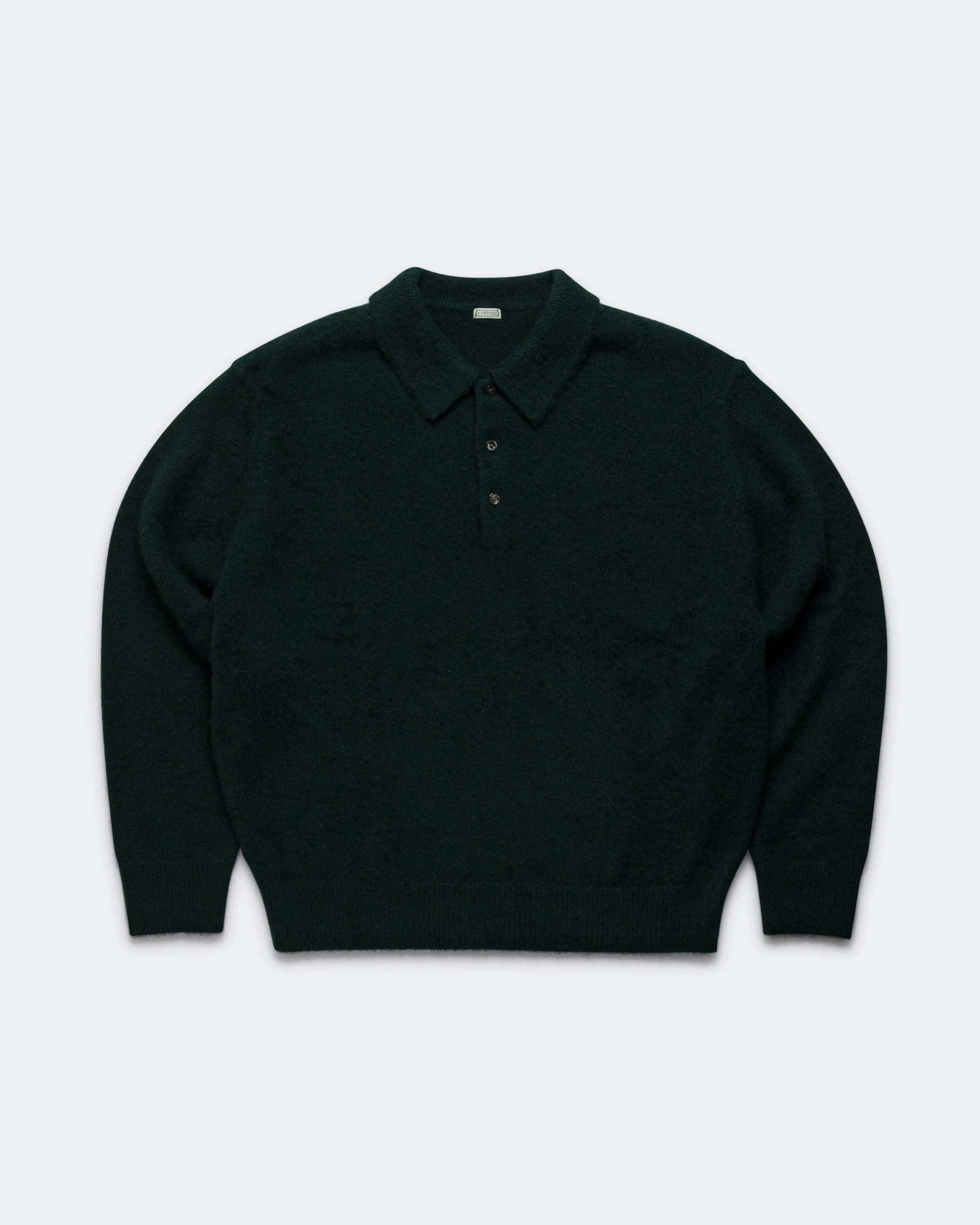Cashmere Middle Gauge Polo Collar Sweater - Green Bonded Seam Reinforcement Off Duty Look