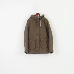 WrinkleResistant H&M Men M Jacket Khaki Padded Cotton Hood Full Zipper Pockets Winter Vintage Top