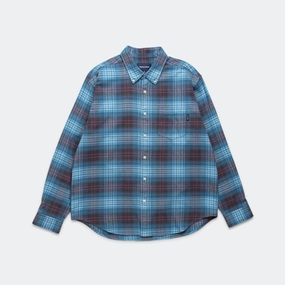 Flannel Check Shirt - Blue Adjustable Cuffs Stretch Fabric