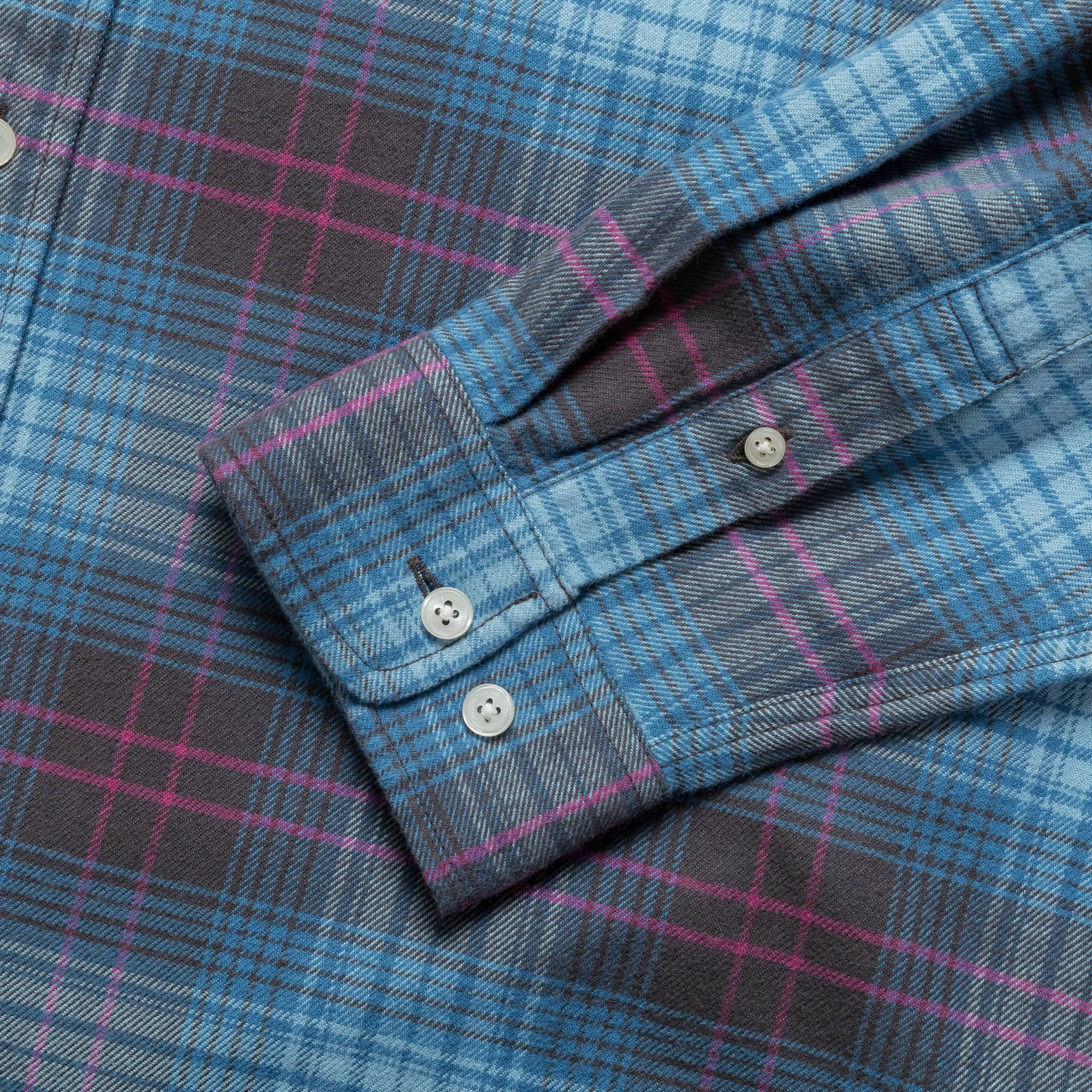 Micro Perforated Texture Fashion-Forward Flannel Check Shirt - Blue