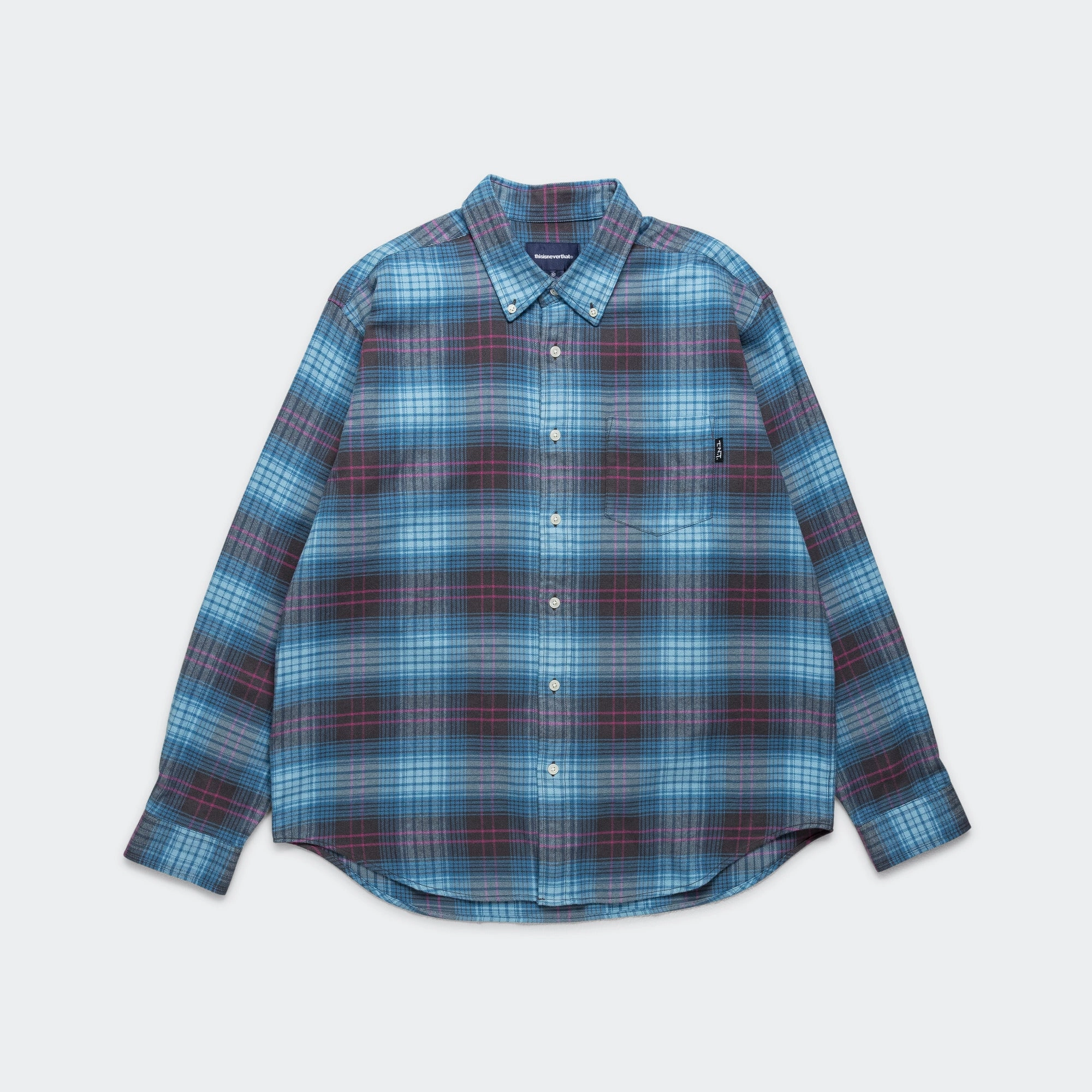 Flannel Check Shirt - Blue Adjustable Cuffs Stretch Fabric