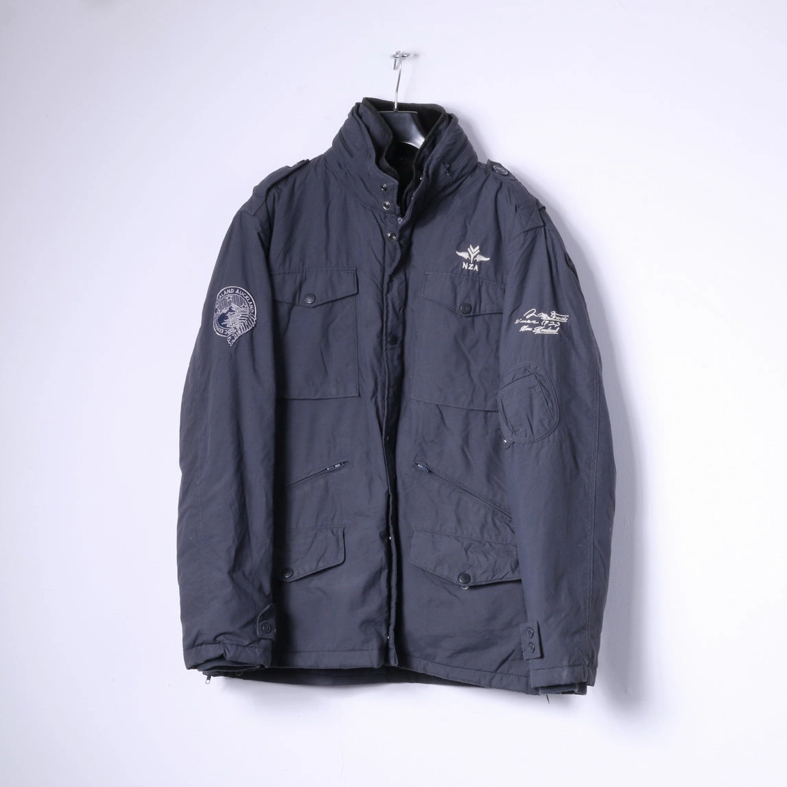 New Zealand Auckland Mens XXL Jacket Navy Padded Removable Lining Hidden Hood Top Non Restrictive Collar