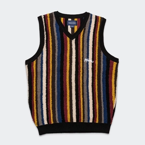 Striped Knit Vest - Black Reflective details Magnetic Closure Option