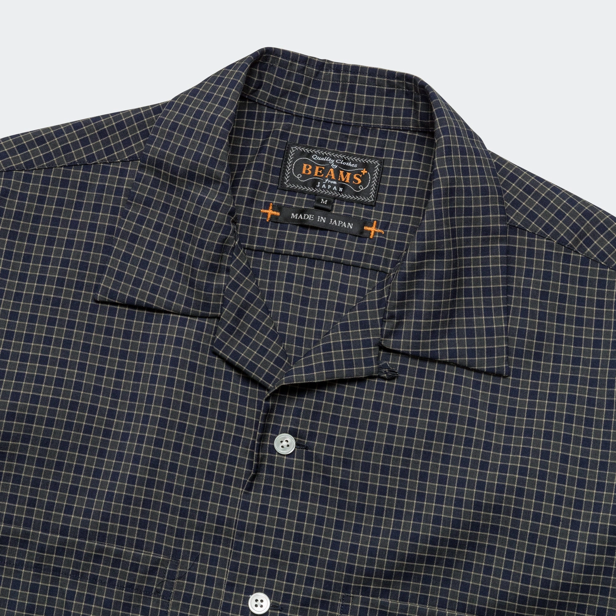 Open Collar Washable Wool Plaid - Green tailored look