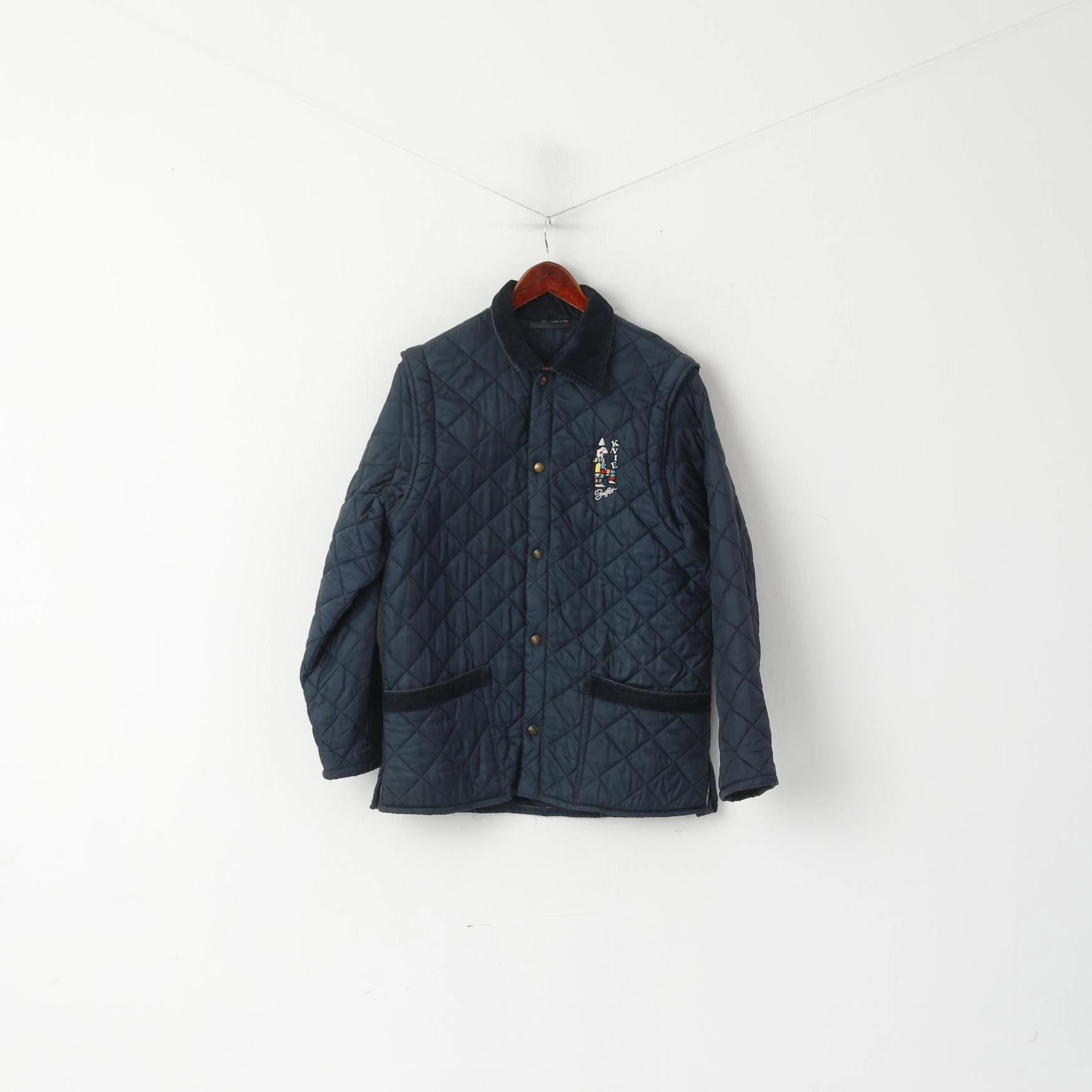 wallet morning Buffet Lozio Milano Men M Jacket Navy Vintage Quilted Detachable Sleeves Top