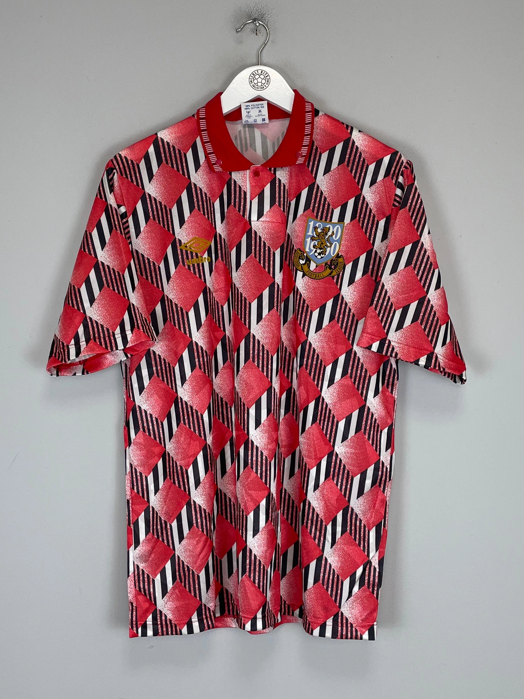 Casual Fit Laser Cut Ventilation 1990 SCOTTISH FOOTBALL LEAGUE *MINT* CENTENARY SHIRT (L) UMBRO