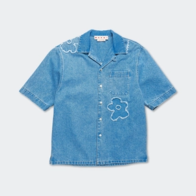 Short Sleeve Bowling Shirt - Cobalt Patterned Texture Anti Pill Technology