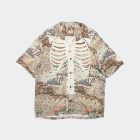 Rayon KAMEKAMEHA BONE Aloha Shirt - Brown Fitted Silhouette