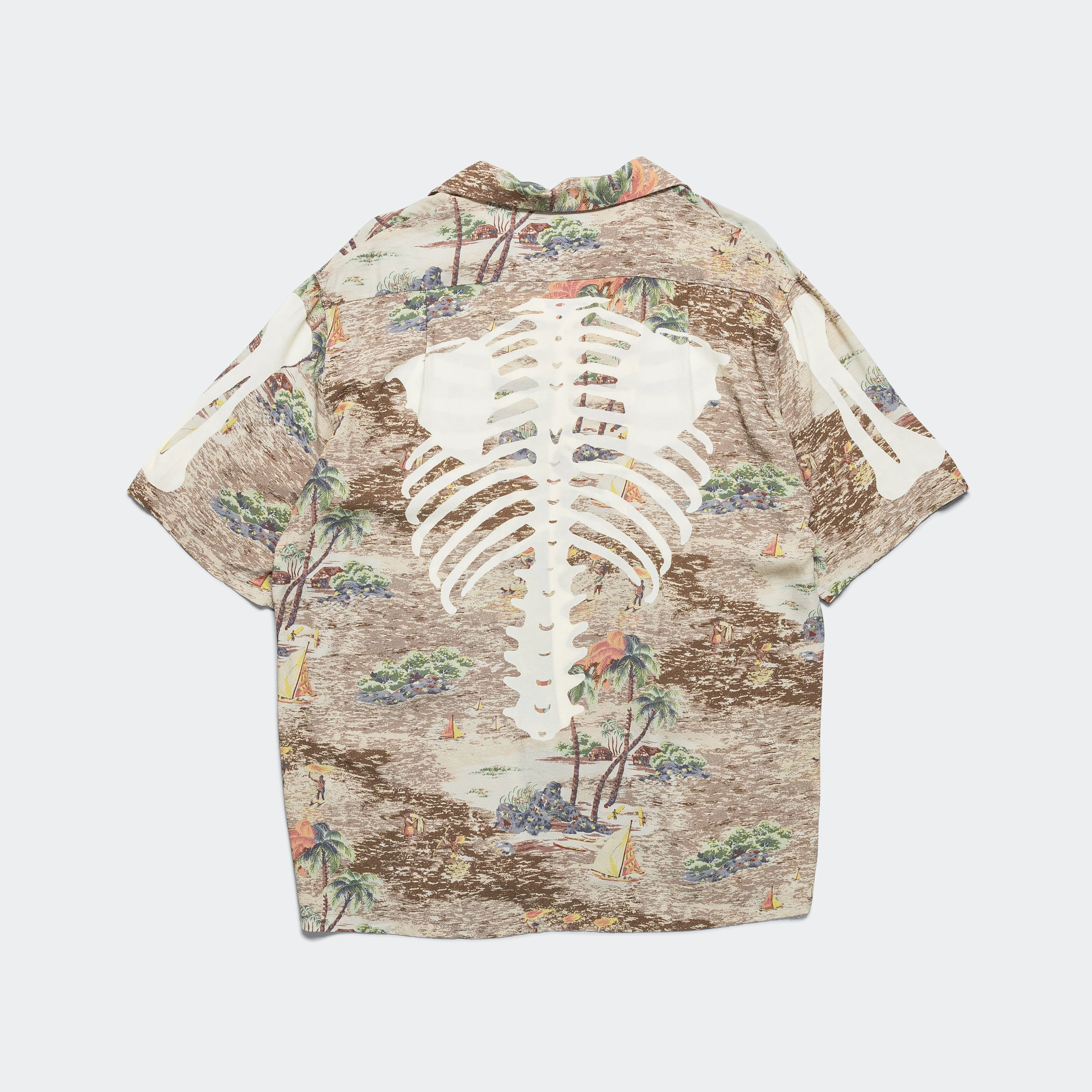 Rayon KAMEKAMEHA BONE Aloha Shirt - Brown Hidden Button Placket